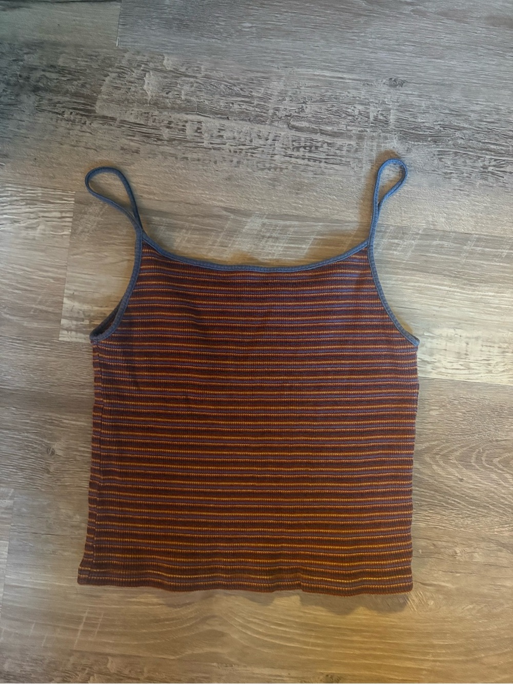 Striped Spaghetti-Strap Tank Top in Rust & Navy